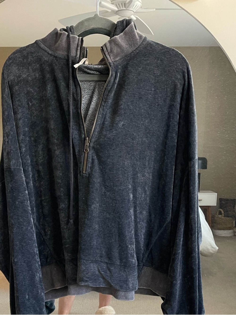 FREE PEOPLE velour Washed Charcoal Half-Zip Pullover